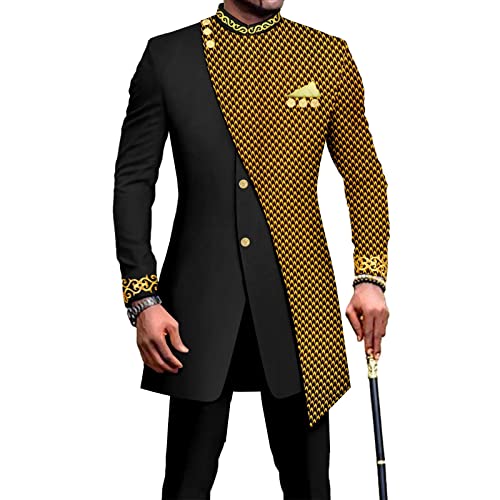 African Suits for Men Embroidery Print Blazer and Pants Set Business Suit Party Wedding Evening
