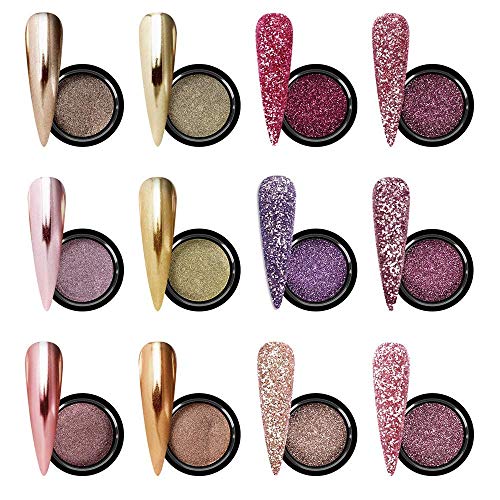 Saviland Nail Powder - 12 Colors DIY Nail Art Decoration Manicure Pigment Set 1