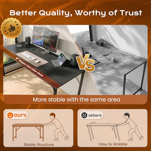 Image of PRAISUN 47 X 24 Inch Computer Desk with Deeper Desktop, Gaming Office Writing Work Desk for Home Office, Study, Bedroom, Work from Home, Metal Frame, Black