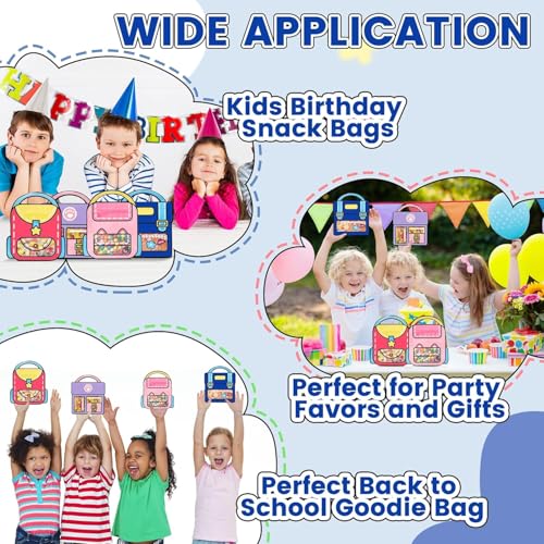 Image of THE CUBBY CART Mini Backpack Goody Bags for Birthday Return Gifts - Cute Bag-Shaped Candy Pouches for Kids Parties, Gift Bags for Chocolates & Toys - Party Favor Bags (21x18cm) (Purple - 15 Pcs)