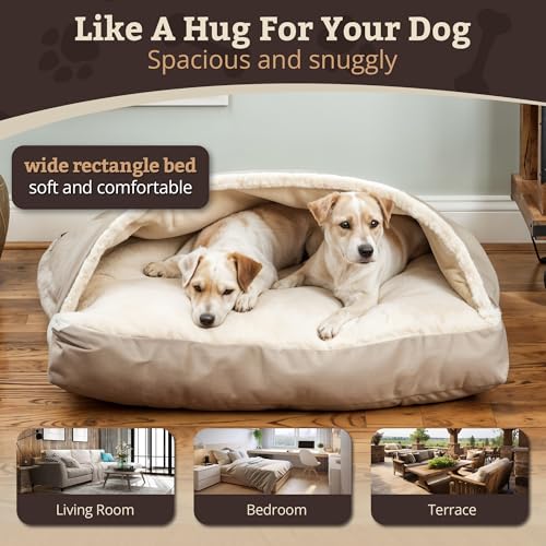Image of Snoozer Rectangle Cozy Cave Dog Bed, Hooded Dog Bed, Buckskin (XL)
