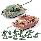 MaozyHomie WW2 Army Tank and Army Men Toys Playset, 2pc US Tank-19 Models with 10pc Toy Soldiers, Desert Tan and Olive Drab Green 1:72 Military Vehicle, Great Military Toy for Kids Boys