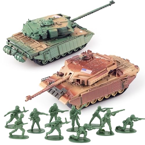 MaozyHomie WW2 Army Tank and Army Men Toys Playset, 2pc US Tank-19 Models with 10pc Toy Soldiers,...