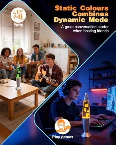 Soarling 16\ Lavalampe, Art Deco Retro Lampe mit 17 RGB Farben & Fernbedienung, Große Deko-Lampe für Erwachsene & Kinder, Partybeleuchtung mit Flüssigkeitseffekt(Silber)