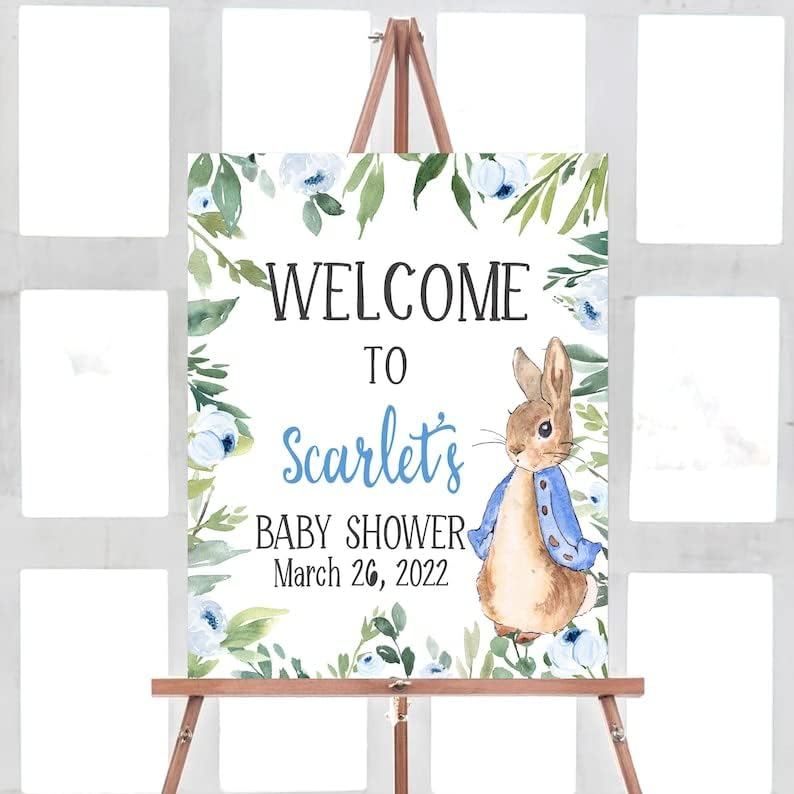Letrero de baby shower, letrero de bienvenida de baby shower, decoraciones de baby shower, letrero azul de Peter Rabbit Baby Shower, Fiesta de