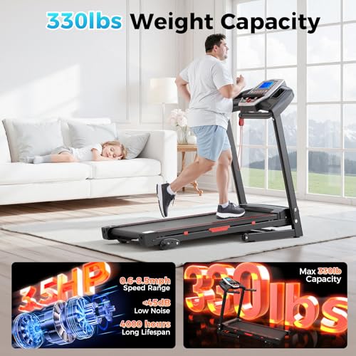 Image of Lastforever 3.5HP Folding Treadmill for Home, 350 lbs Capacity, Portable Treadmills with 3-Level 12% Manual Incline, Bluetooth Speaker, Shock Absorption, Quiet Motor