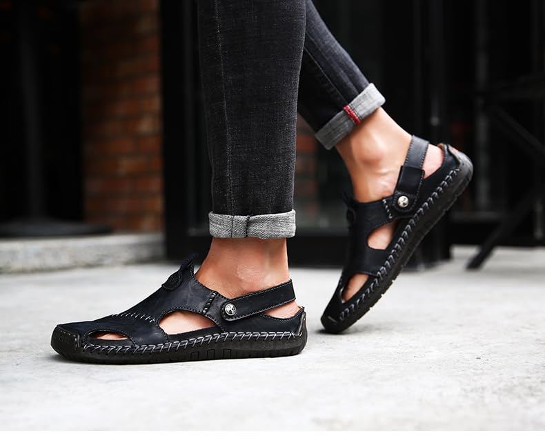 Mens Casual Leather Sandals Summer Beach Slipper Mens Comfort Outdoor Shoes Fashion Lightweight Trail Water Sandal Adjustable2
