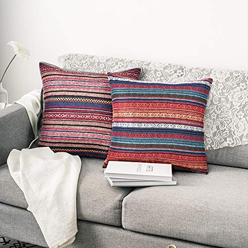 Merrycolor Decorative Throw Pillow Cover For Couch Sofa Bed Bohemian Retro Stripe Cotton Blend Linen Pillow Case 4 Pieces, 18''X18''Inches #TOP2