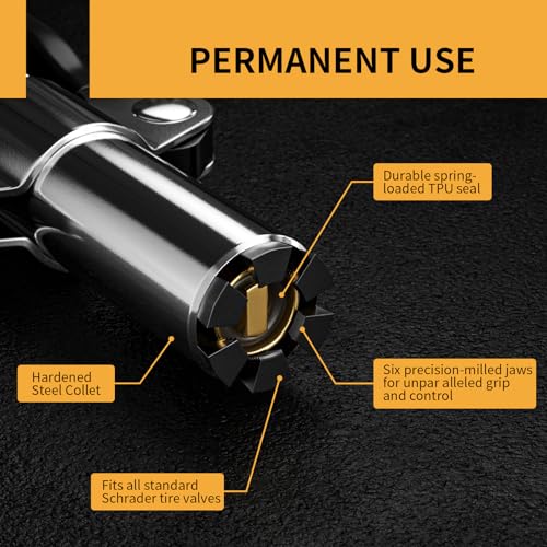 Locking Air Chuck, Heavy Duty Open Flow with Six Steel Jaws, Locks onto Any Tire Valve, No Leaks or Pop-Offs, Rated to 150 PSI - Open Flow
