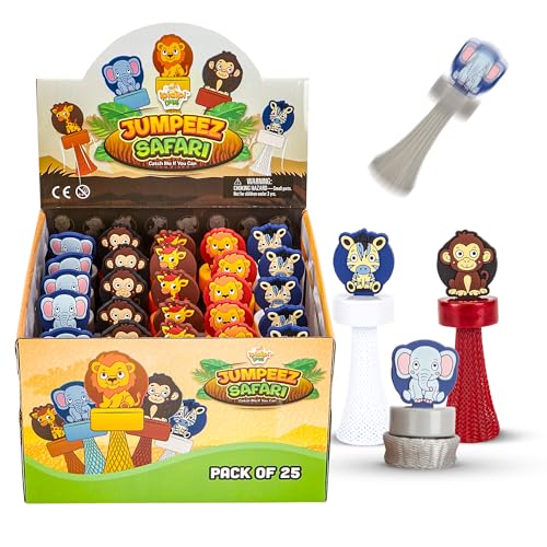 IPIDIPI TOYS Jumpeez Safari Rocket Poppers – Party Favors, Fun Jumping Bounce Poppers for Kids - Fillers, Classroom Prizes, Goodie Bag Fillers for Boys and Girls, Animals Jungle-Themed - Pack of 25