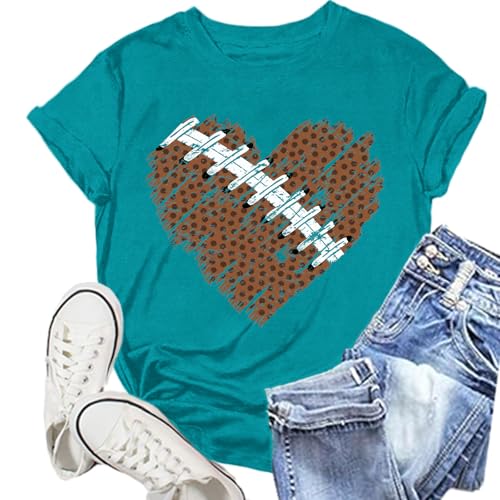 NEWKA Football Shirt Women Funny Game Day T-Shirts Cute Football Heart Tee Tops