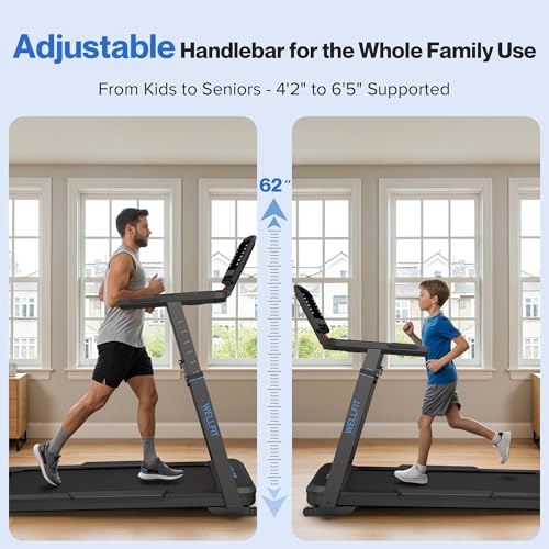 WELLFIT 12% Auto Incline Treadmill, Heavy Duty Treadmill with Adjustable Handle Height, 4HP 10MPH 420 lb Capacity, 18.2'' x 45'' Large Area Treadmills with Pulse Sensor and Bluetooth Player - Image 6