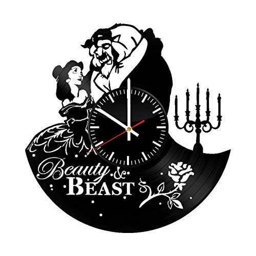 LKCAK Reloj de Vinilo de la Bella y la Bestia - Disney Wall Art Room Decor Decoración Hecha a Mano...