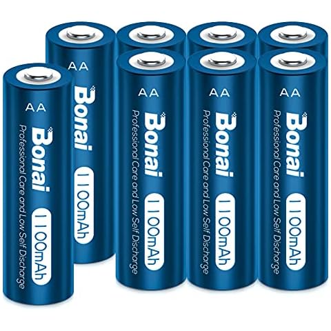 8 x BONAI 1100mah Ni-Mh AA Rechargeable Batteries for Solar Garden and Pathway Lights, Led String Lights, Festival Decorations, Christmas Lights, Remote control, etc. 1.2V AA for 300mah - 1500mah Cover