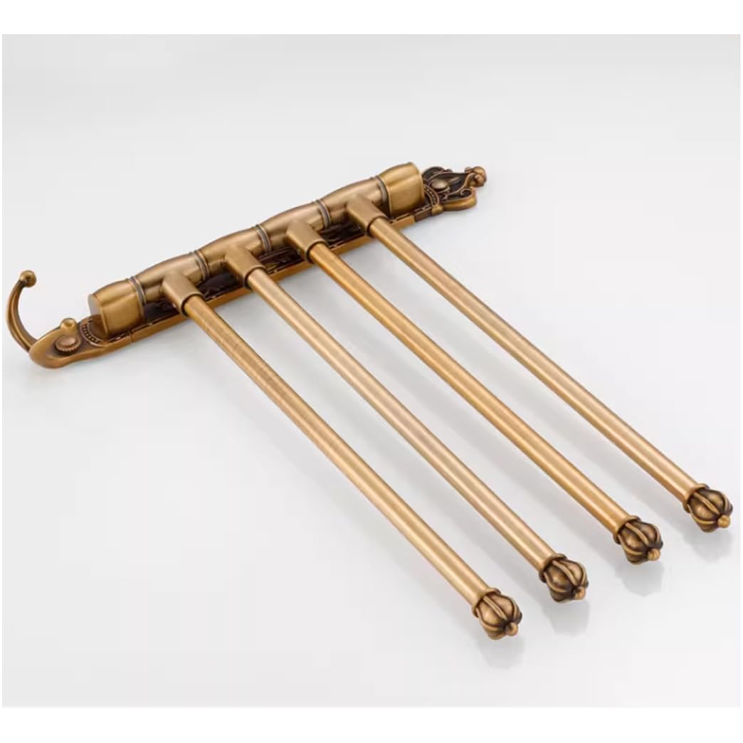 Estilo Retro Toallero Giratorio para Baño, Barra De Toalla De Acero Inoxidable De 4 Brazos, Soporte De Toalla Montado En La Pared Que Ahorra Espacio con Gancho gold-2Bar