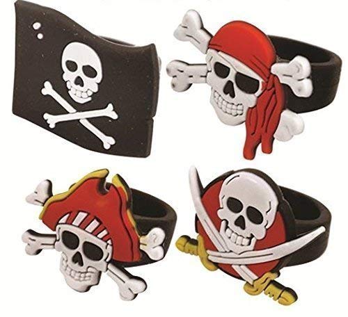 6 X Skull & Crossbones Pirate Rubber Rings