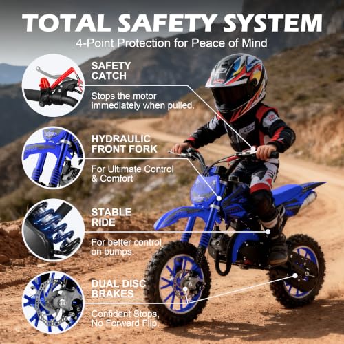Image of Kids Dirt Bike for 8-14,2-Stroke Gas Dirt Bike,Blue,CPC Listed