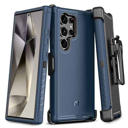 M MYBAT Pro Maverick Series for Samsung Galaxy S24 Ultra Case with Belt Clip Holster 6.8 inch Heavy Duty Military Grade Drop Protective Case with 360 Rotating Stand (No Screen Protector) Blue