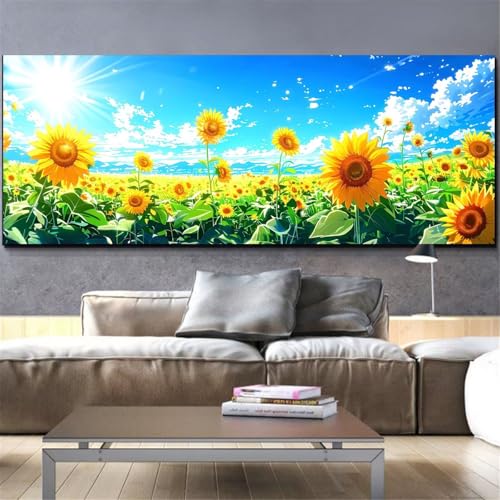 Kit diamond painting paysage de tournesols pour salon lumineux