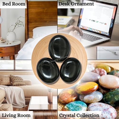 Image of Amazing Gemstone Black Obsidian Crystals and Healing Stones - Large Palm Stone Crystals Piedra - Crystal for Good Luck, Balanced Positive Energy, Meditation - Unique Stocking Stuffers & Birthday Gift