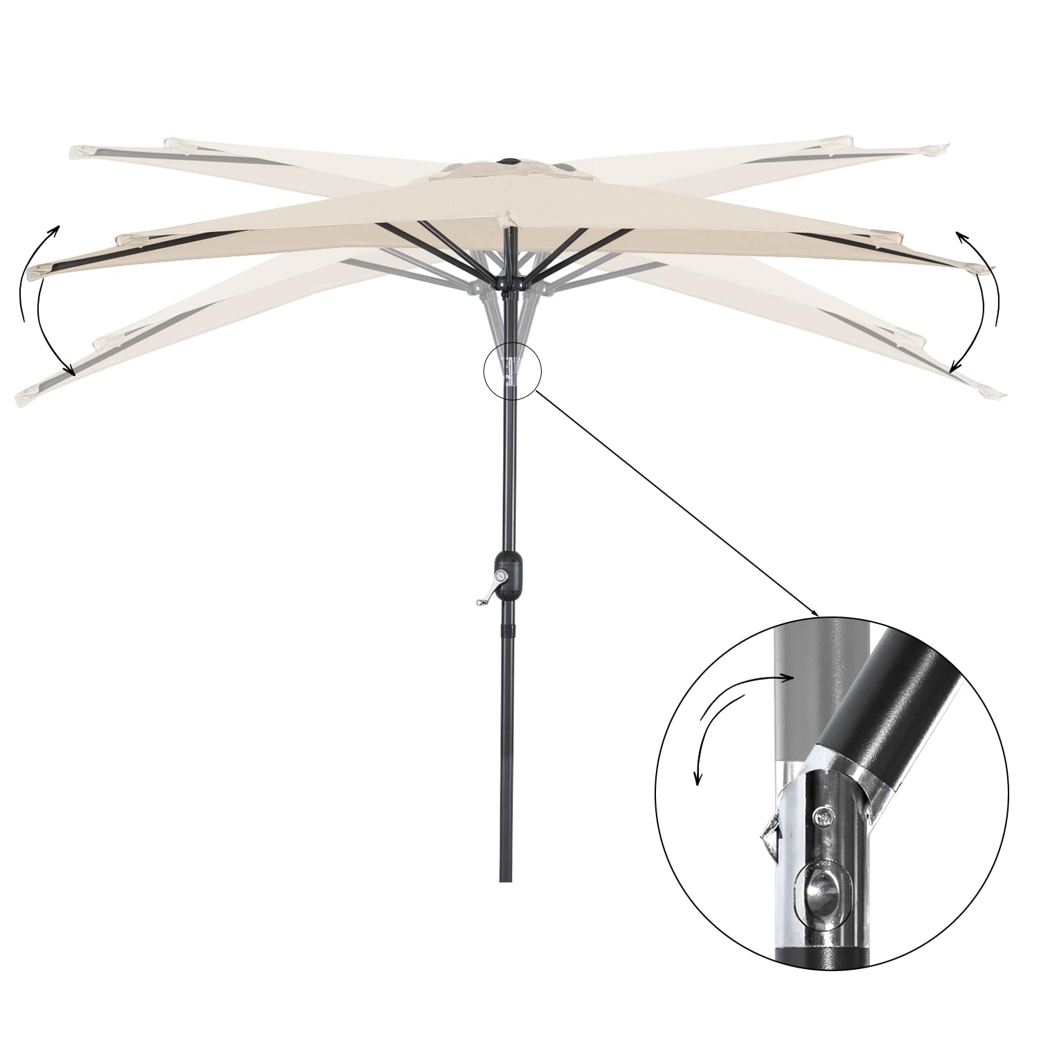 Angel Living Half Circular Parasol, Sombrilla Semicircular 250cm de Acero, Mástil Central de Acero de 38 mm, Para Jardín Patio Balcón