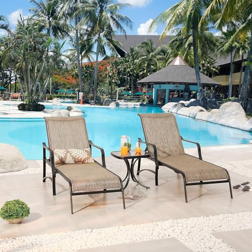 Image of LOKATSE HOME Outdoor Patio Chaise Set 4 Lounge Chairs with 2 Bistro Table for Deck Lawn Poolside
