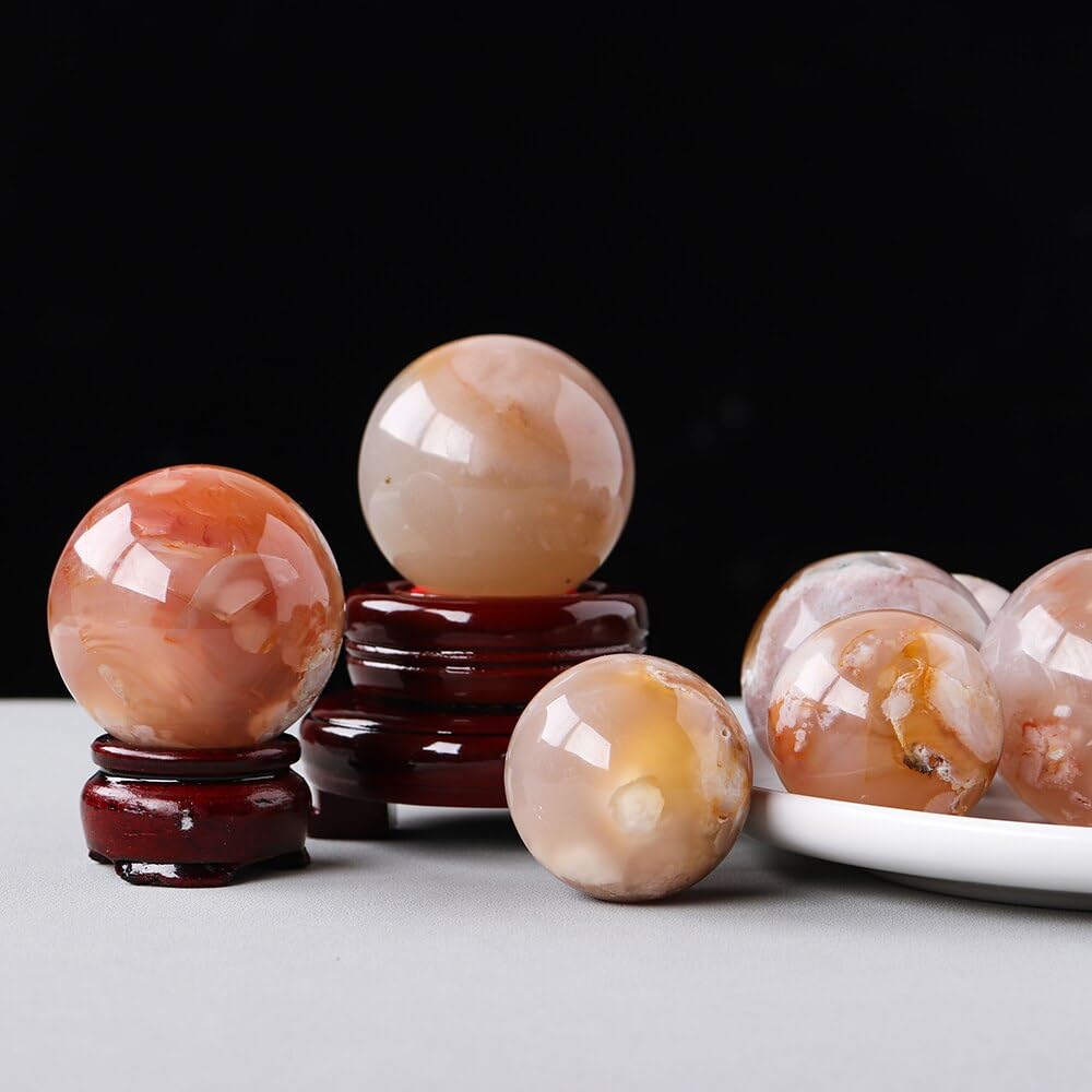 Cristal naturel brut Boule de cristal d'agate de cerise naturelle, sphère de Quartz Reiki, spécimens de pierres précieuses artisanales, boule d'agate de fleur polie, décoration de maison ( Size : 4-5c