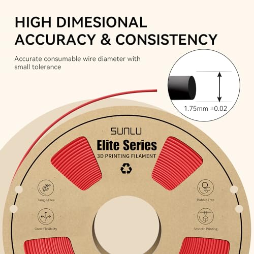 Image of PLA 3D Printer Filament 1.75mm, Fit Most FDM 3D Printers, Neatly Wound, Dimensional Accuracy + /- 0.02 mm, 1kg Spool (2.2lbs), Red