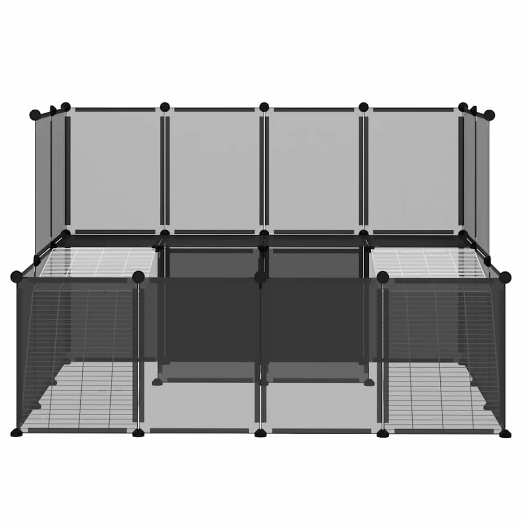 Jaula negra para animales pequeños, 143 x 107 x 93 cm, de polipropileno y acero, con 2 niveles, 24 paneles, mazo de madera, adecuado para conejos, cobayas, hámsters, casa de roedores, rueda