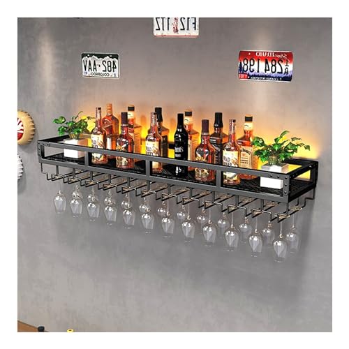 Casier à vin mural avec support verre et LED étagère bouteilles - 2