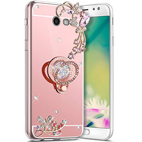 Robinsoni Case Compatible with Samsung Galaxy J7 2017 (US VERSION) Phone Case Silicone TPU Cover Galaxy J7 2017 Flexible Case 360 Degree Rotation Ring Case Kickstand Sparkle Bling Cover Gel Soft Case
