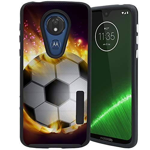 CasesOnDeck Case Compatible with [Motorola Moto G7 Power/Moto G7 Supra][Grip Tactical] Case with Rubberized Hard Exterior Inner Silicone Skin (Soccer Fire)