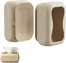 Silicone Suction Cup Tissue Box Holder, Beige, Wall-Mounted, Waterproof Storage Container for Bathroom Kitchen Office, Modern Style, 15x12cm, Matte Finish