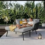 Su & Chan Legence Sonnenliege mit 2 Kissen und 2 Polster, Gartensofa mit Handgeflochtenem Seil, Loungemöbel für Terrasse und Balkon, verzinktem Stahl, Grau
