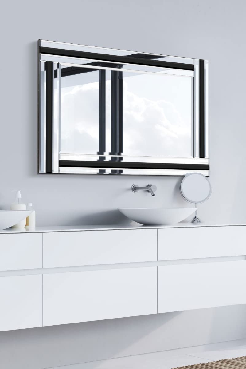Fiona Glass Framed Rectangle Bevelled Wall Mirror, Black, 90 x 60 cm