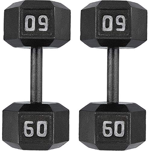 papababe Cast Iron Dumbbells, Free Weights Hex Dumbbells with Hammer Coating, Multi-Select Weights Available, Solid (60LB, Pair, Black)