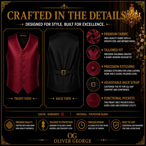 Image of Oliver George 4pc Men's Solid Formal Suit Waistcoat Tuxedo Dress Vest Necktie Bowtie Handkerchief Set for Suit or Tuxedo