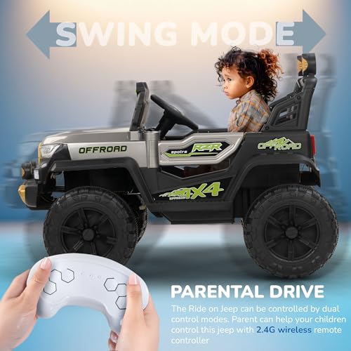 Image of Baybee 4x4 Battery Operated Jeep for Kids, Ride on Toy Baby Car with LED RGB Light & Music, Rechargeable Electric Jeep, Big Battery Car for Kids (Rygon Pro, Rygon Pro Grey)