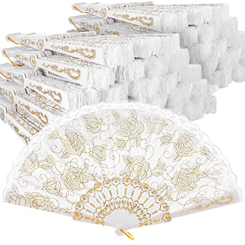 Maitys Rose Lace Floral Hand Fans Retro Elegant Chinese Folding Fan White Vintage Bridal Handheld Dancing Fan Props for Wedding Party Church Ladies Girls Favors (Gold, 70 Pieces) Maitys Rose Lace Floral Hand Fans Retro Elegant Chinese Folding Fan White Vintage Bridal Handheld Dancing Fan Props for Wedding Party Church Ladies Girls Favors (Gold, 70 Pieces)