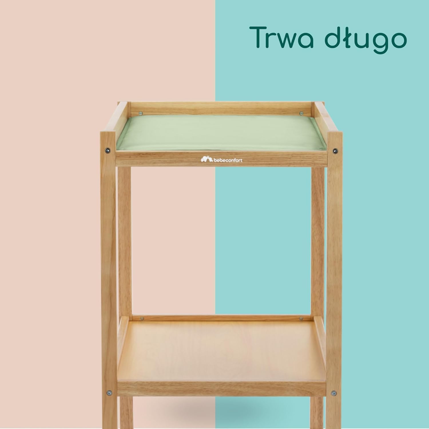 Bebeconfort Daisy 2, Przewijak dla Dzieci, 0–12 mies. (11 kg), z Matą do Przewijania, Wodoodporny, Łatwe Czyszczenie, Gwarancja Bezpieczeństwa, Wygodny dla Rodzica, Półka, Łatwy Montaż, Natural Wood