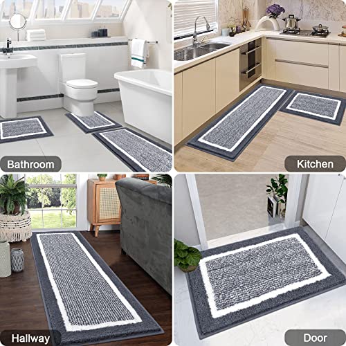 Hebe Bathroom Rug Sets 3 Pieces Microfiber Absorbent Bath Mats Washable Shaggy Bathroom Rugs And Mats Sets Non Slip Bath Rug Carpet With U-Shaped Contour Toilet Mat For Bath Floor Shower #TOP6