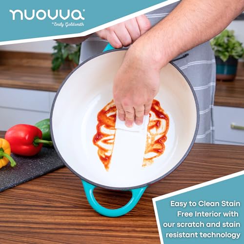 Image of Cast Iron Dutch Oven with Lid - Non-Stick Ovenproof Enamelled Casserole Pot - Sturdy Dutch Oven Cookware - Blue, 7.3- Quart, 30cm- by Nuovva
