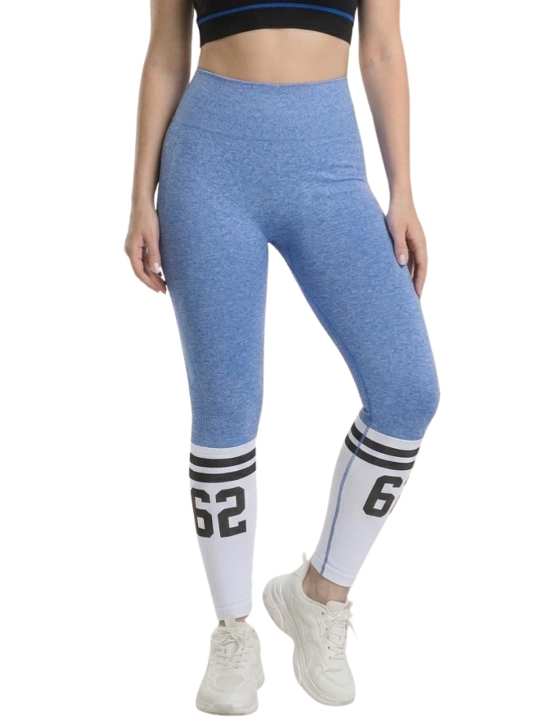Women's Activewear Leggings|High Waist Yoga Pants|Dual Tone Activewear with Number Print|Tummy Control Workout Tights|Stretch Activewear Running Fitness Leggings-image-23