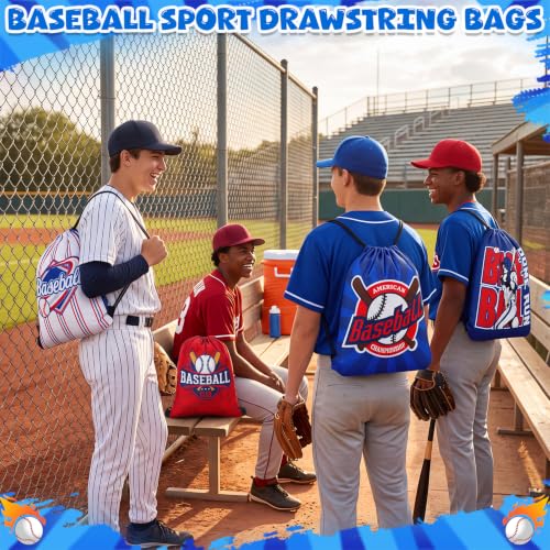 Image of Honoson 16 Pcs Baseball Drawstring Backpack Baseball Goodie Bags Softball Gift Bags Drawstring Backpack Softball Party Favors Snack for Sports Team Birthday Party Supplies