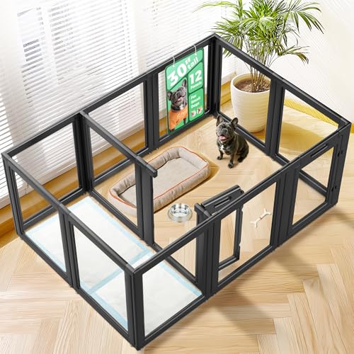 Image of FXW AuraSpace Acrylic Indoor Dog Playpen for Small and Medium Dogs, 30 Inch, 12 Panels, Black