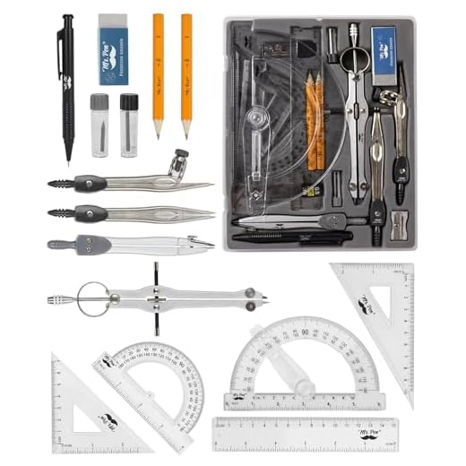 Mr. Pen Geometry Set with 6 Inch Swing Arm Protractor, Divider, Set Squares, Ruler, Compasses and Protractor, 15 Piece Set