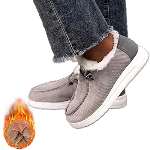 Women Comfy Flat Heel Slip-on Boots,Comfy Flats Waterproof Non-Slip Ankle Short Boots,Suede Low Heel Fur Round Toe Slip-on Winter Snow Boots (37,Grey) Cover