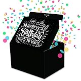 FETTIPOP Gift Box Surprise Exploding Confetti Kit (Black Premium) Happy Birthday, Prank Pop Up 7.2x5.5x4.3 in.