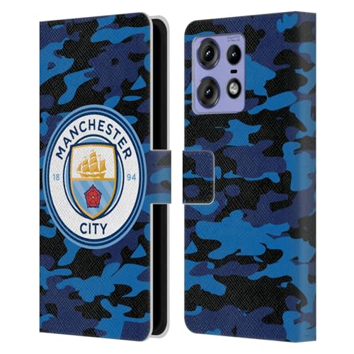 Head Case Designs Officially Licensed Manchester City Man City FC Dark Blue Moon Badge Camou Leather Book Wallet Case Cover Compatible with Motorola Edge 50 Pro