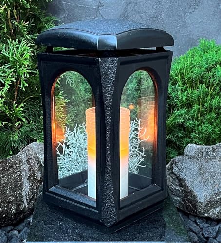 Grablampe Classico Premium Massiv Schwarz Titan Grabkerze Grabschmuck Grablaterne Grablicht Grableuchte Lampe Laterne Licht Kerze Trauer Friedhof Garten
